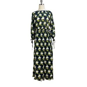 Anthropologie Whit Sadie Maxi Silk Floral Dress Navy Blue Oversized Modest